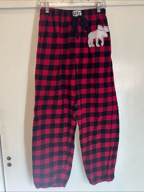 Lazy One Unisex Flannel Red Black Plaid Moose Pajama Pants size medium